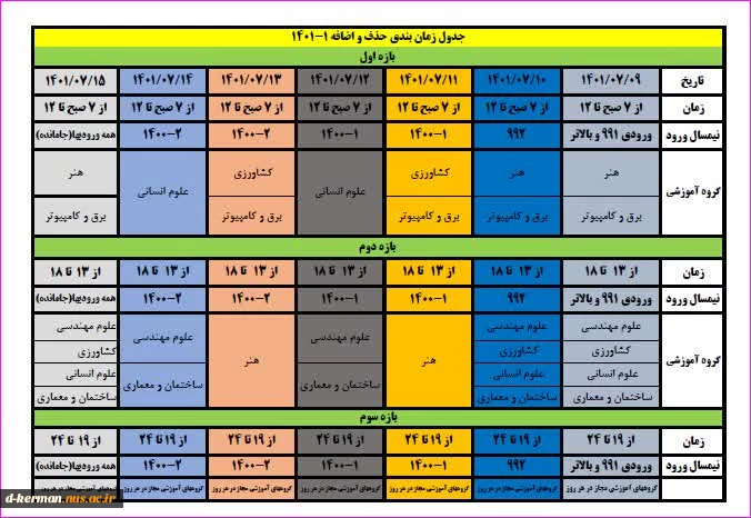 برنامه زمانبندی حذف و اضافه مهر 1401 2