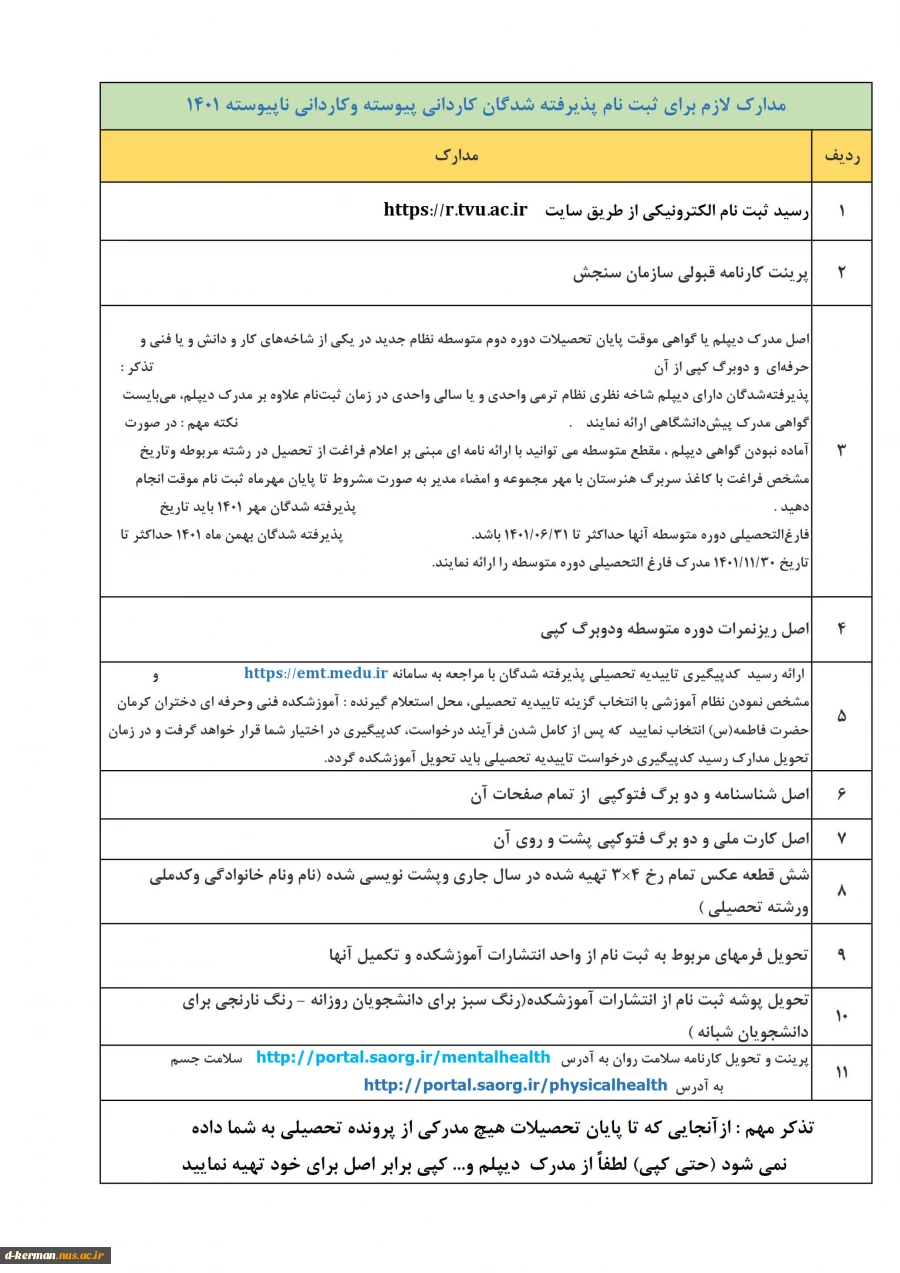 اطلاعیه شماره (3) آموزش 
در خصوص زمان و مدارک لازم برای ثبت نام پذیرفته شدگان آزمون های «کارشناسی پیوسته سراسری»  2