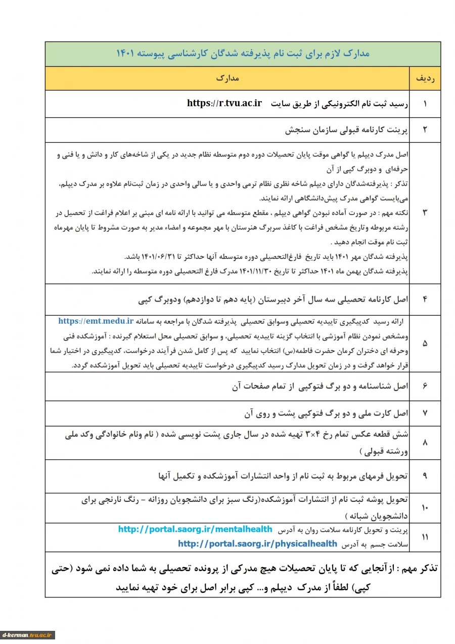 اطلاعیه شماره (3) آموزش 
در خصوص زمان و مدارک لازم برای ثبت نام پذیرفته شدگان آزمون های «کارشناسی پیوسته سراسری»  3