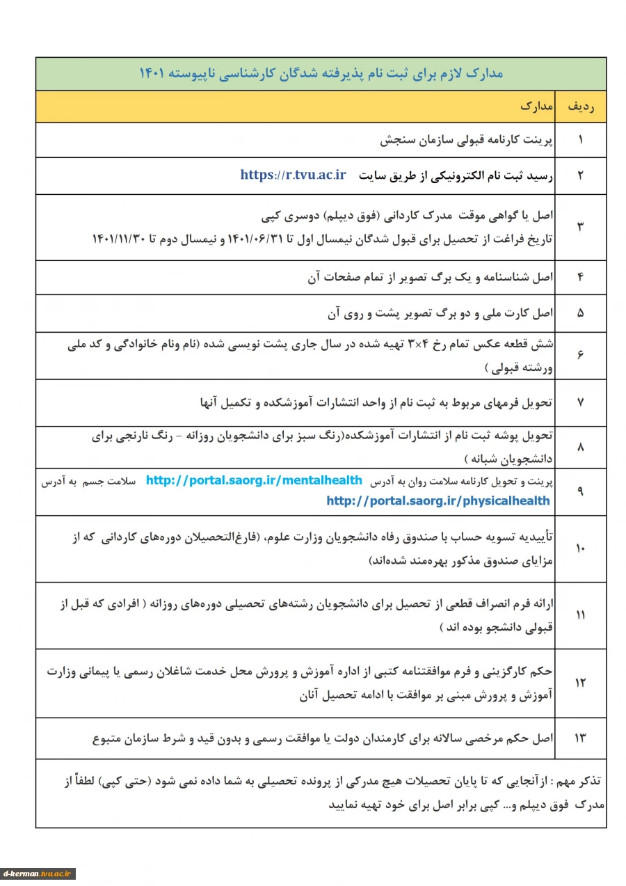 اطلاعیه شماره (3) آموزش 
در خصوص زمان و مدارک لازم برای ثبت نام پذیرفته شدگان آزمون های «کارشناسی پیوسته سراسری»  4