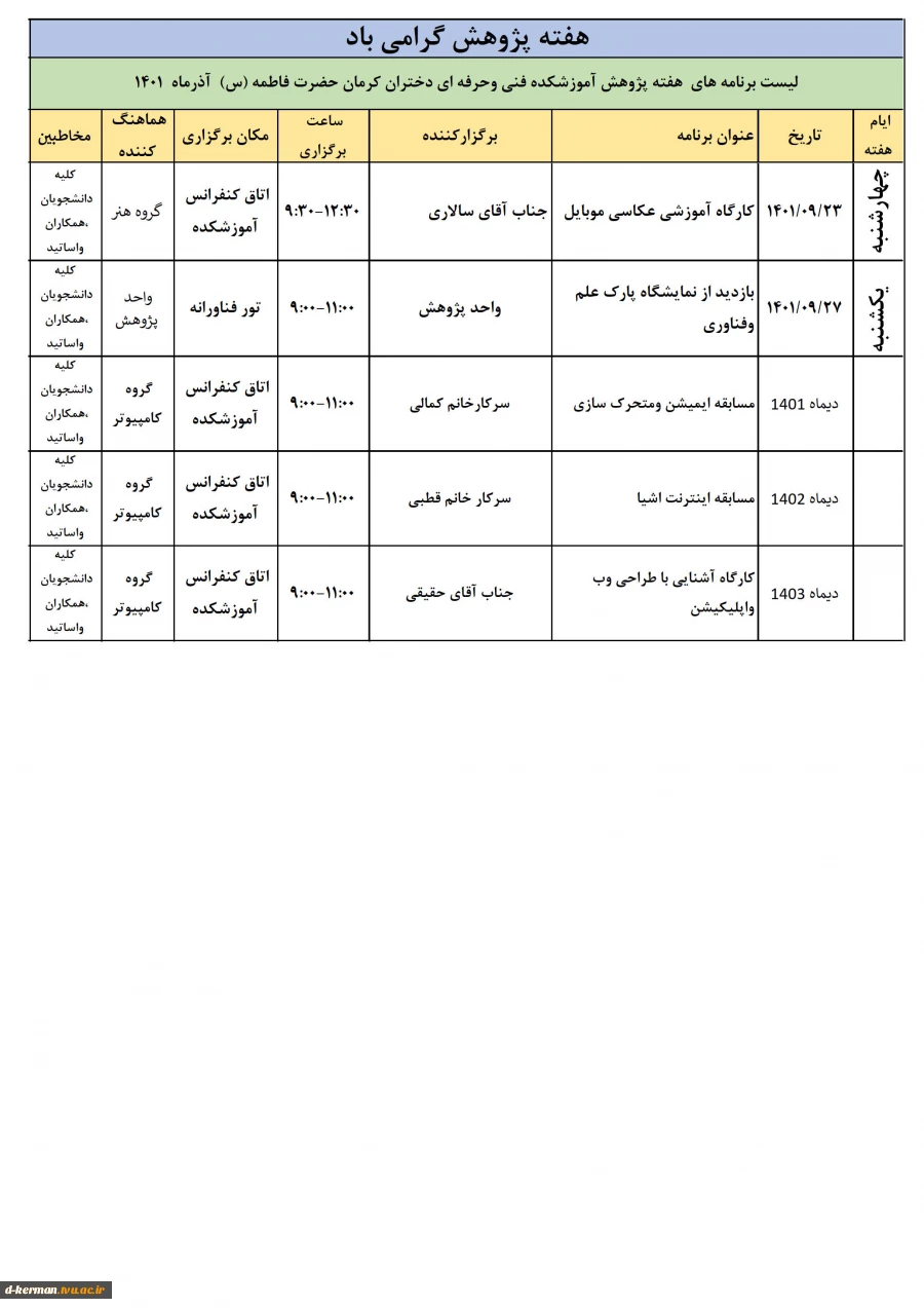 لیست برنامه های هفته پژوهش 4