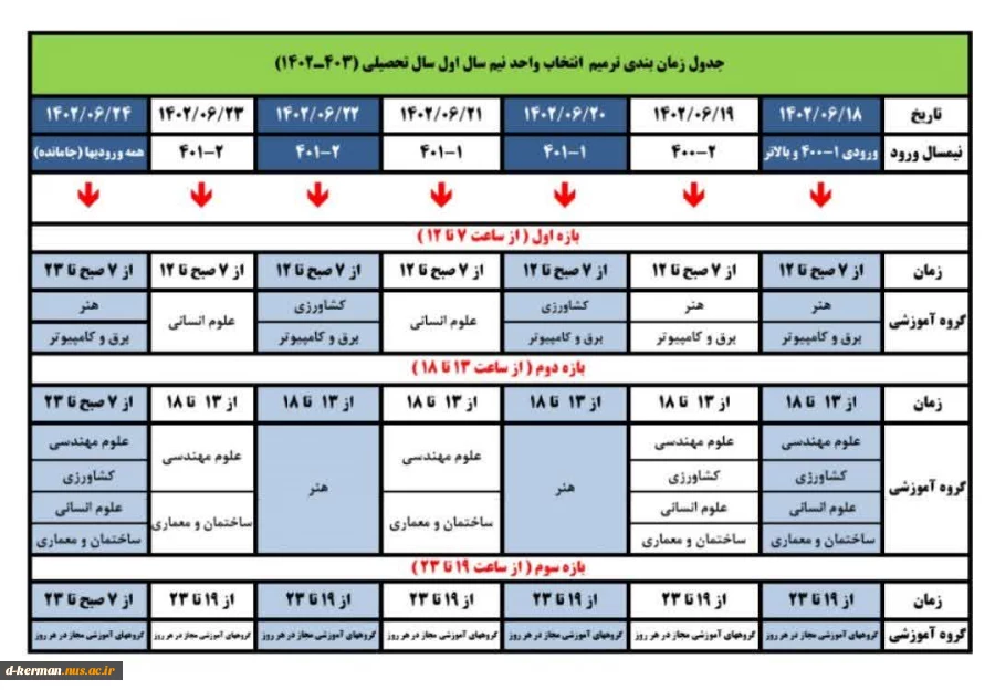 جدول زمان بندی ترمیم انتخاب واحد نیمسال اول سال ۱۴۰۲ 2